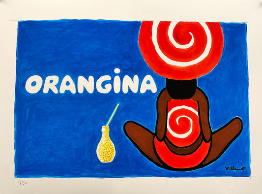 Orangina lady sitting (blue background)