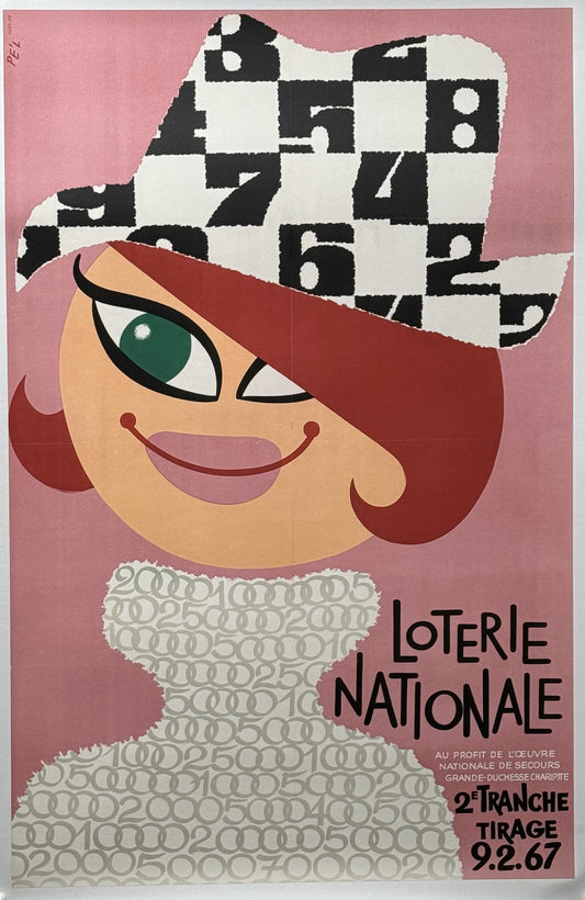 Loterie Nationale girl in 60's loterie hat